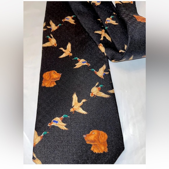 Vintage DUCK Lab retriever DOG HUNTING neck tie NEW Black SILK USA made DAD OS - Picture 8 of 12